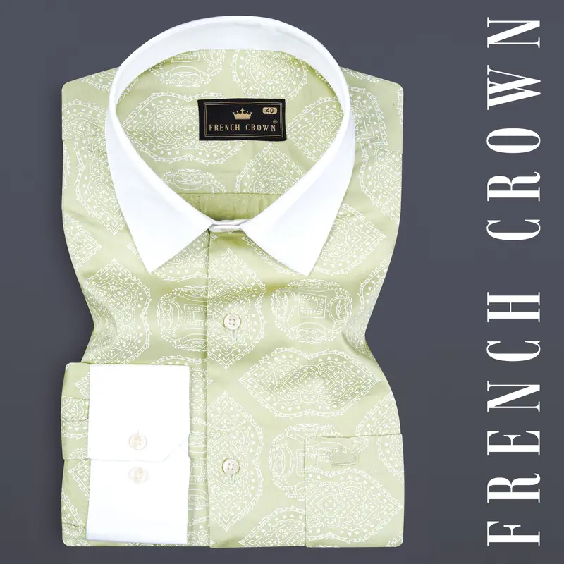 Thistle Green Printed Subtle Sheen Super Soft Premium Cotton Shirt 1