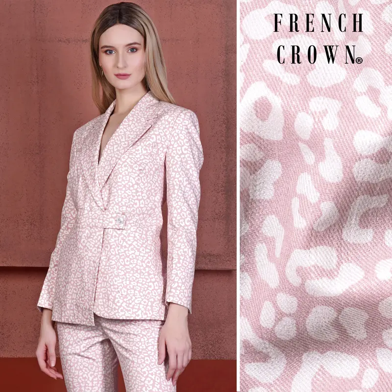 Thistle Pink And Bright White Animal Printed Premium Cotton Women’S Designer Blazer 1