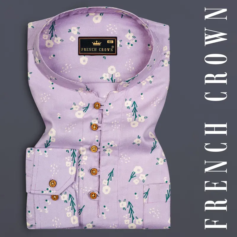 Thistle Pink Fountain Floral Printed Premium Tencel Kurta Shirt 1