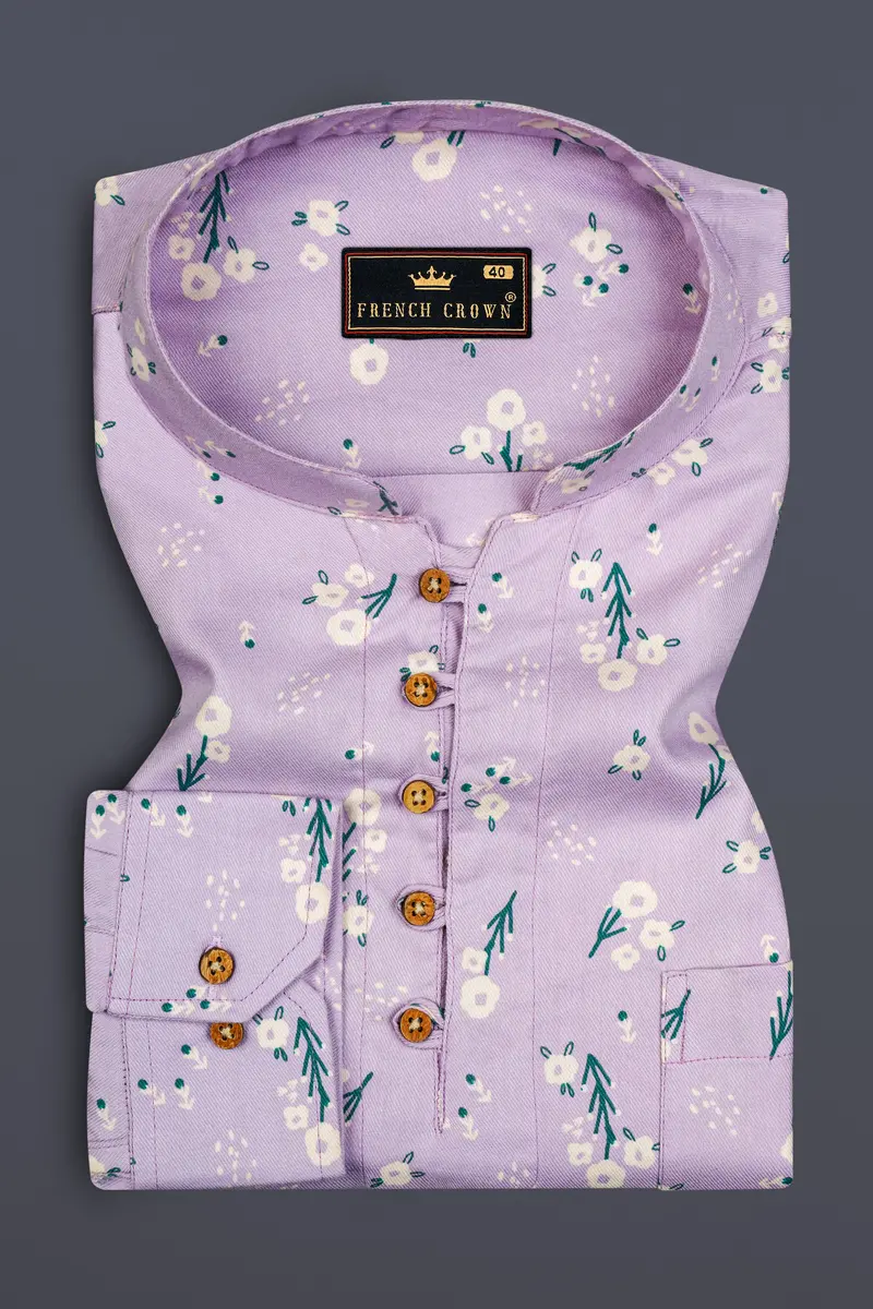 Thistle Pink Fountain Floral Printed Premium Tencel Kurta Shirt 2