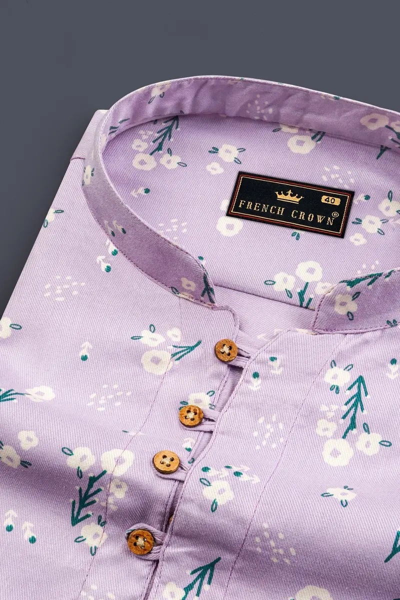 Thistle Pink Fountain Floral Printed Premium Tencel Kurta Shirt 4