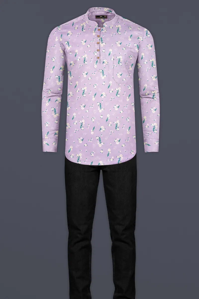 Thistle Pink Fountain Floral Printed Premium Tencel Kurta Shirt 7