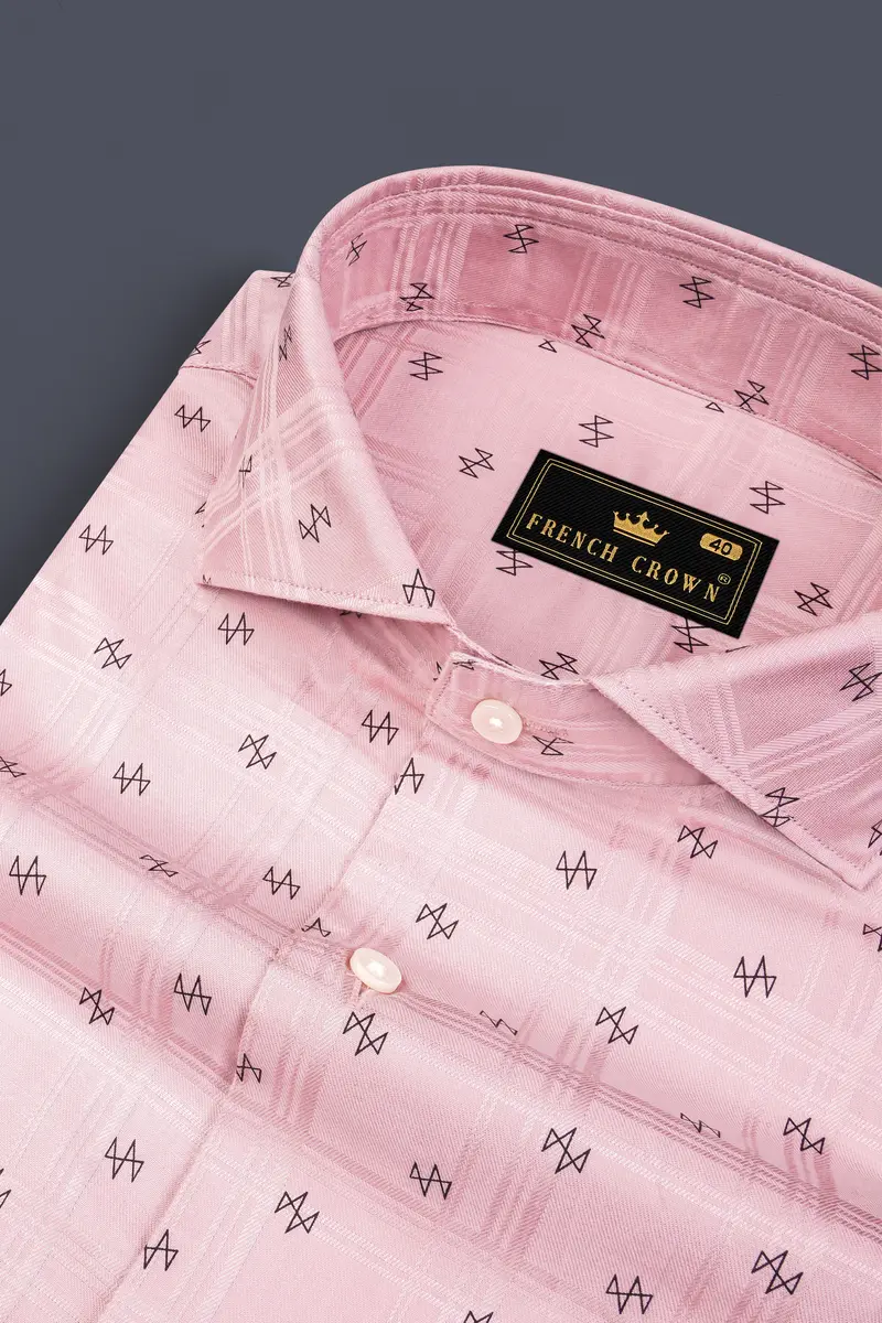 Thistle Pink Printed Dobby Premium Cotton Shirt 1