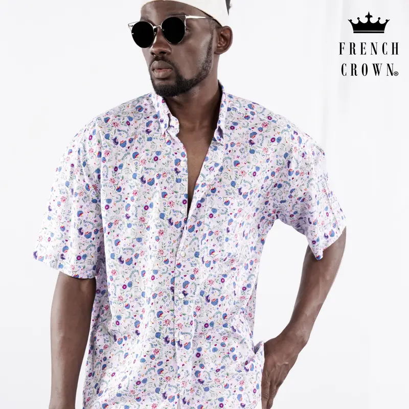 Thistle Purple And Yonder Blue Funky Printed Lightweight Premium Cotton Oversized Shirt 1