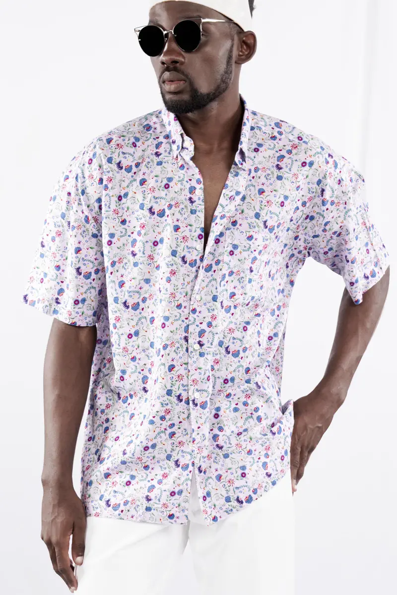 Thistle Purple And Yonder Blue Funky Printed Lightweight Premium Cotton Oversized Shirt 2