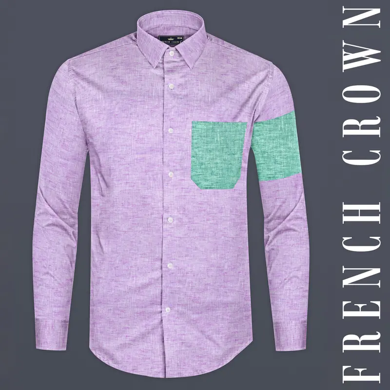 Thistle Purple With Green Pocket Luxurious Linen Designer Shirt 11