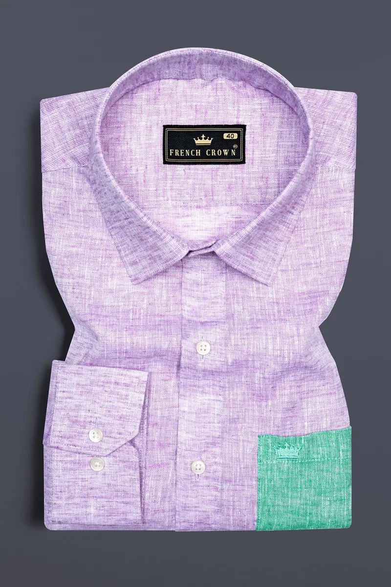 Thistle Purple With Green Pocket Luxurious Linen Designer Shirt 2
