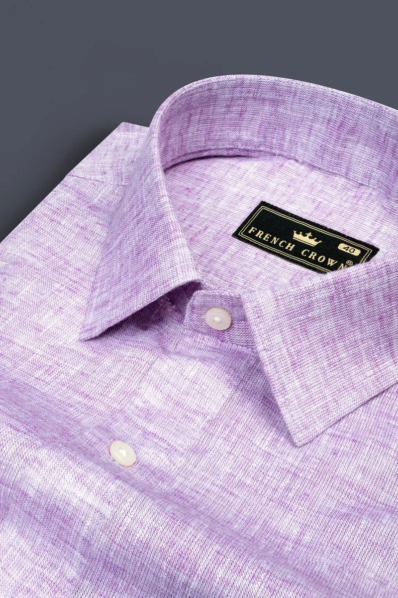 Thistle Purple With Green Pocket Luxurious Linen Designer Shirt 4