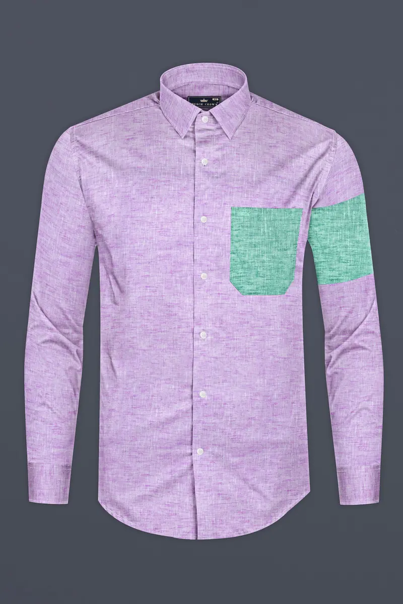 Thistle Purple With Green Pocket Luxurious Linen Designer Shirt 5