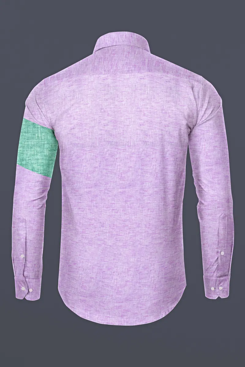 Thistle Purple With Green Pocket Luxurious Linen Designer Shirt 6