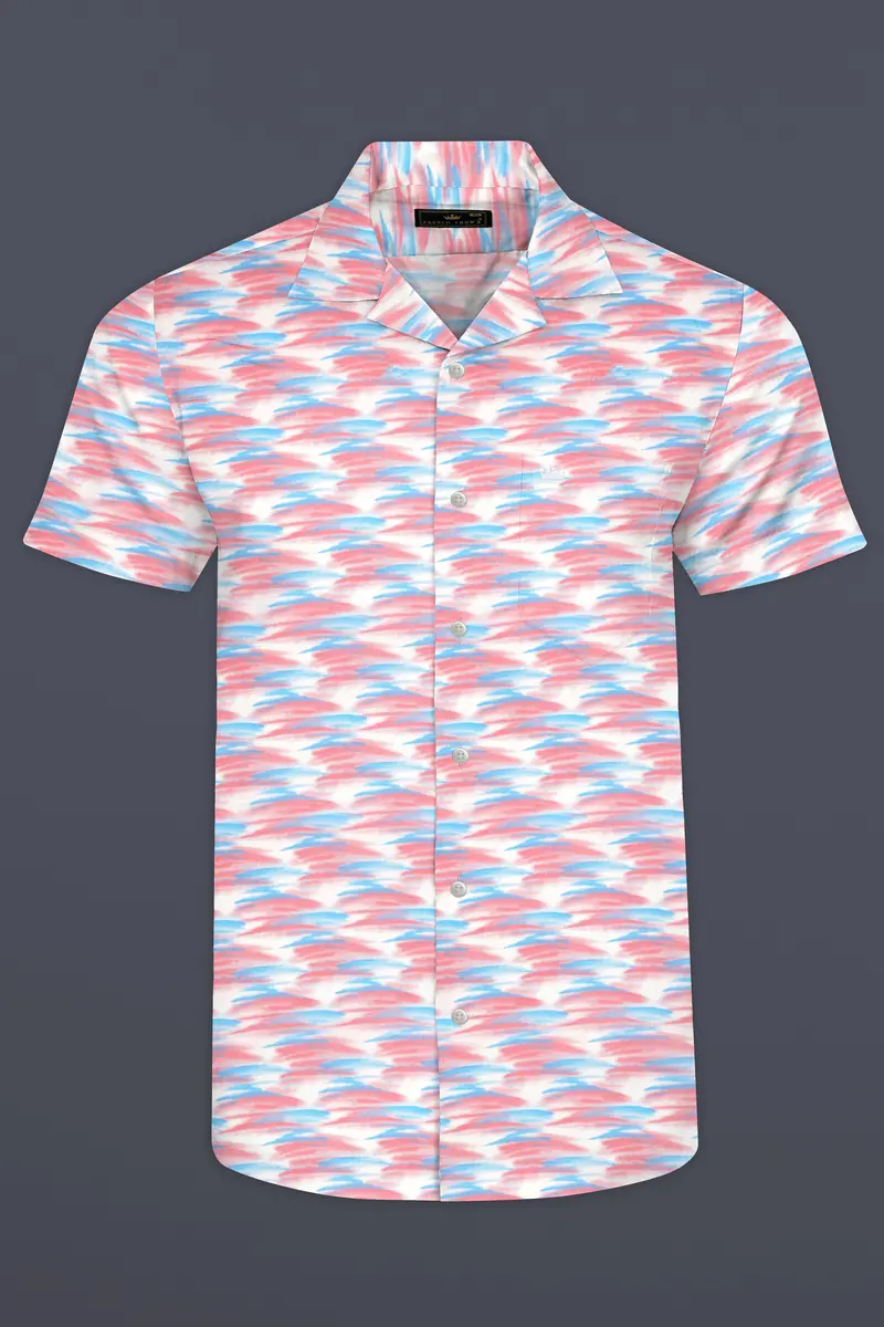 Thulian Pink And Hippie Blue With White Abstract Printed Super Soft Premium Cotton Shirt 2