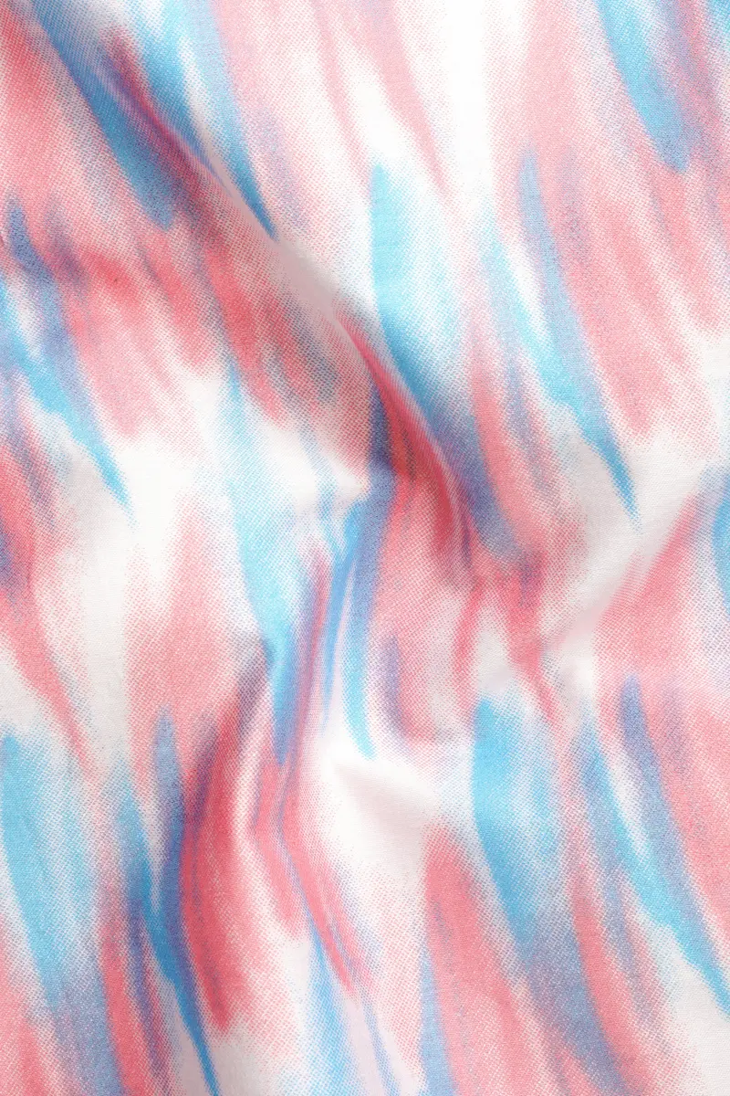 Thulian Pink And Hippie Blue With White Abstract Printed Super Soft Premium Cotton Shirt 3