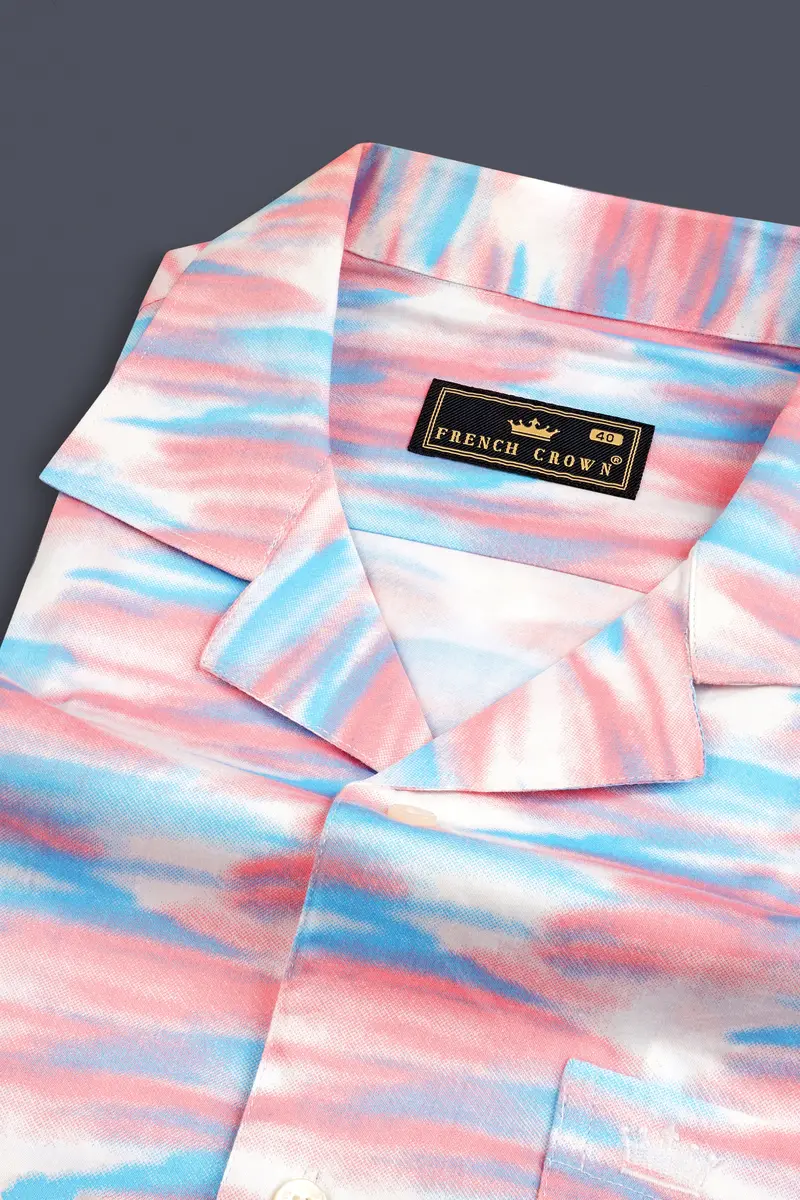 Thulian Pink And Hippie Blue With White Abstract Printed Super Soft Premium Cotton Shirt 4