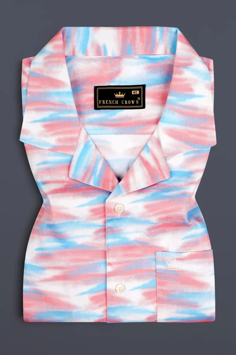 Thulian Pink And Hippie Blue With White Abstract Printed Super Soft Premium Cotton Shirt 5