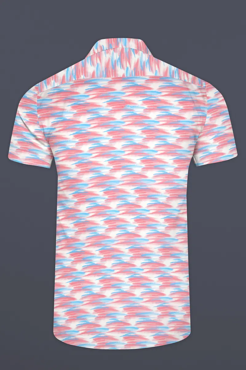 Thulian Pink And Hippie Blue With White Abstract Printed Super Soft Premium Cotton Shirt 6