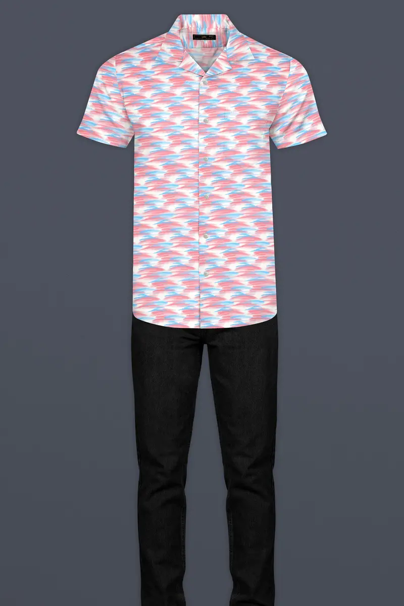 Thulian Pink And Hippie Blue With White Abstract Printed Super Soft Premium Cotton Shirt 7
