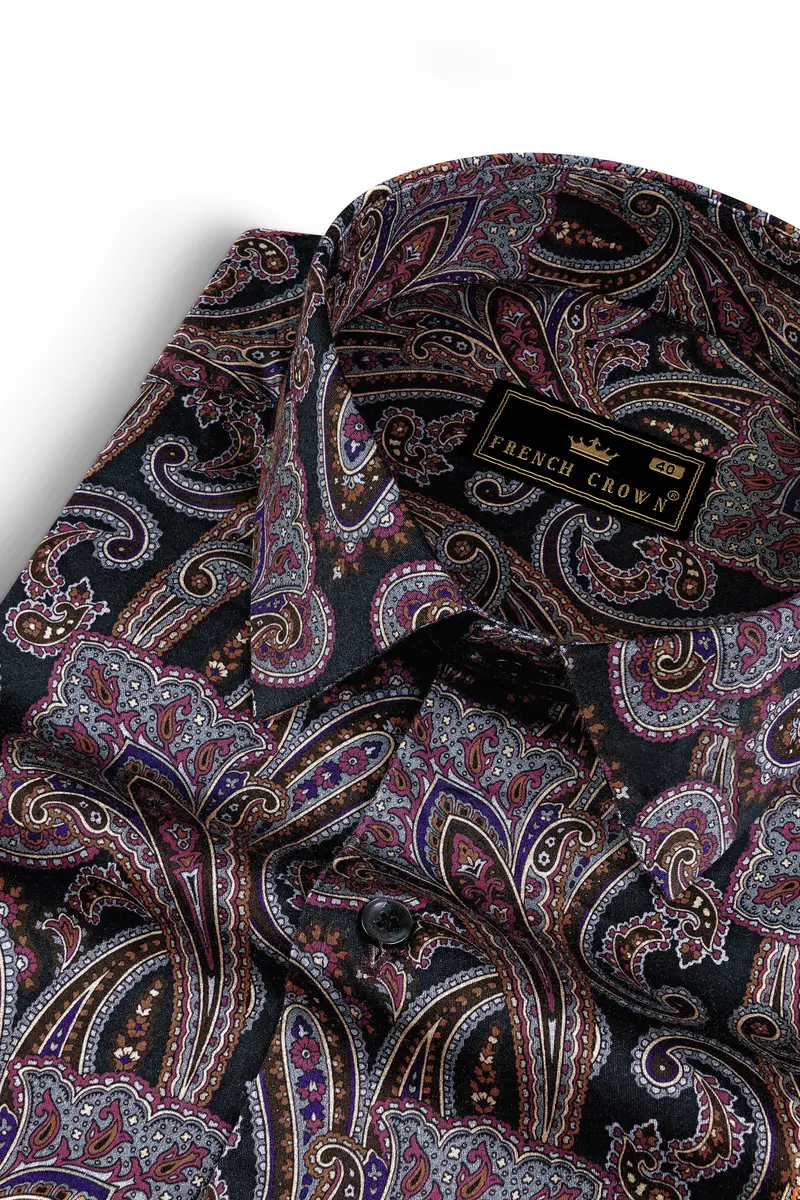 Thulian Pink And Jade Black Paisley Printed Subtle Sheen Super Soft Premium Cotton Shirt 10