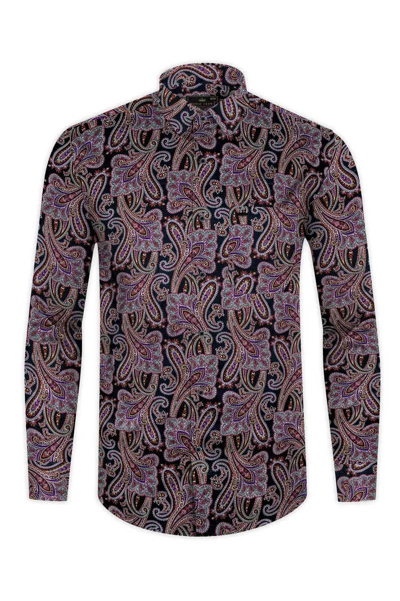Thulian Pink And Jade Black Paisley Printed Subtle Sheen Super Soft Premium Cotton Shirt 12