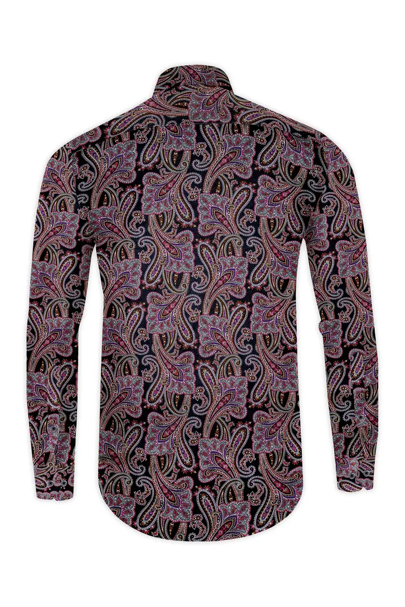 Thulian Pink And Jade Black Paisley Printed Subtle Sheen Super Soft Premium Cotton Shirt 13