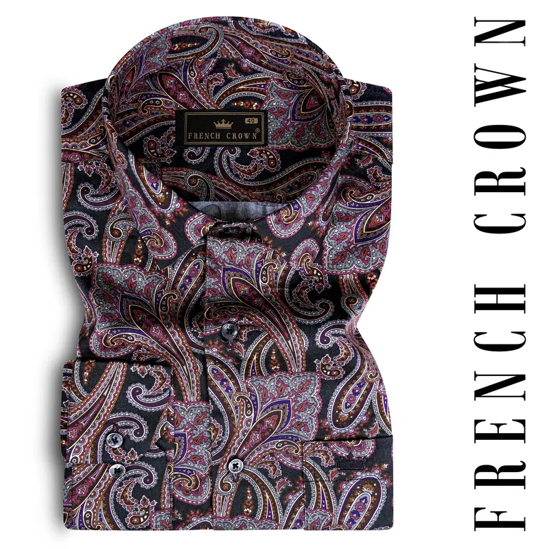 Thulian Pink And Jade Black Paisley Printed Subtle Sheen Super Soft Premium Cotton Shirt 15