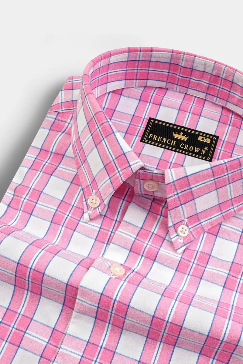 Thulian Pink And White Plaid Poplin Giza Cotton Shirt 1