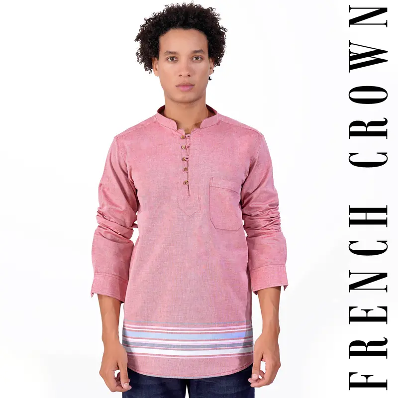 Thulian Pink Multicolour Striped Royal Oxford Kurta Shirt 1