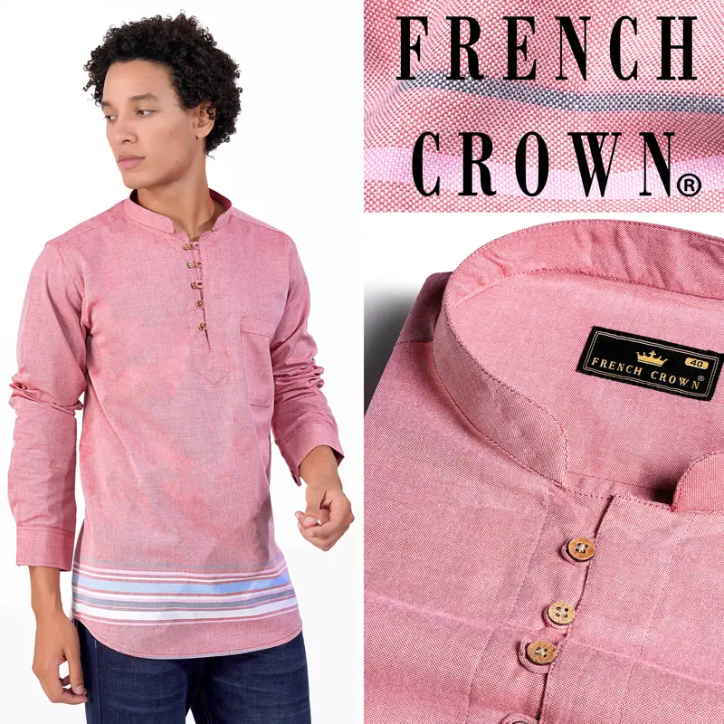 Thulian Pink Multicolour Striped Royal Oxford Kurta Shirt 11