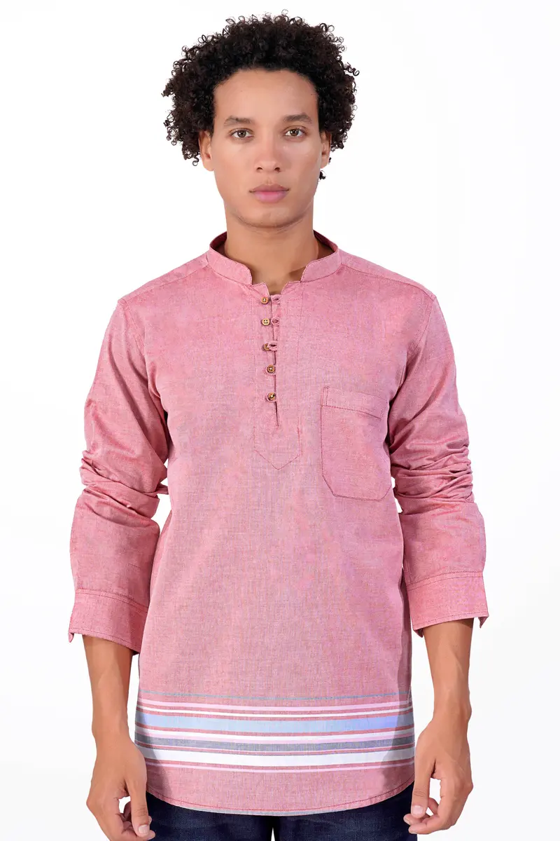 Thulian Pink Multicolour Striped Royal Oxford Kurta Shirt 2
