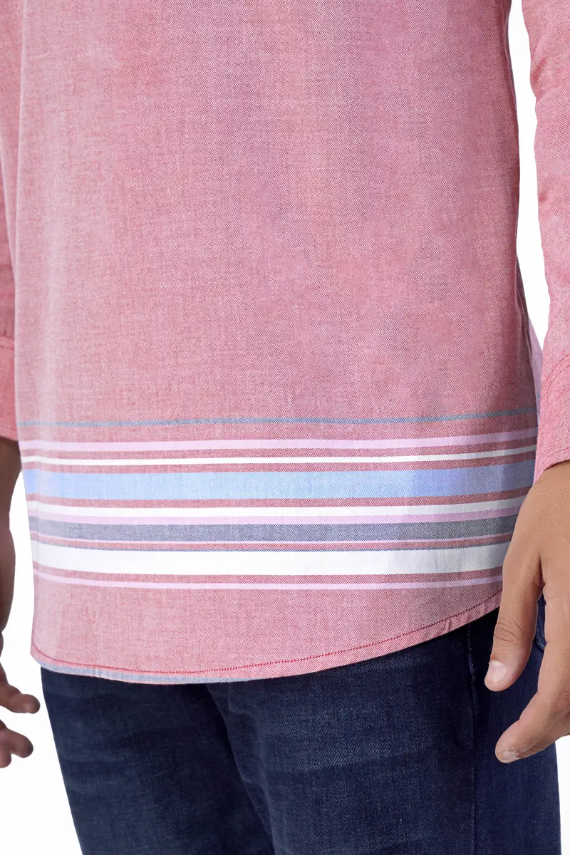 Thulian Pink Multicolour Striped Royal Oxford Kurta Shirt 6