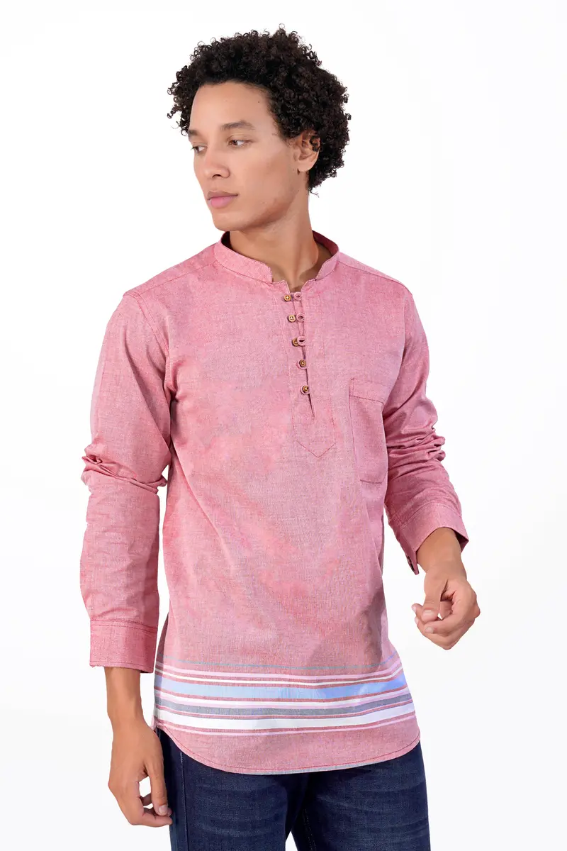 Thulian Pink Multicolour Striped Royal Oxford Kurta Shirt 7