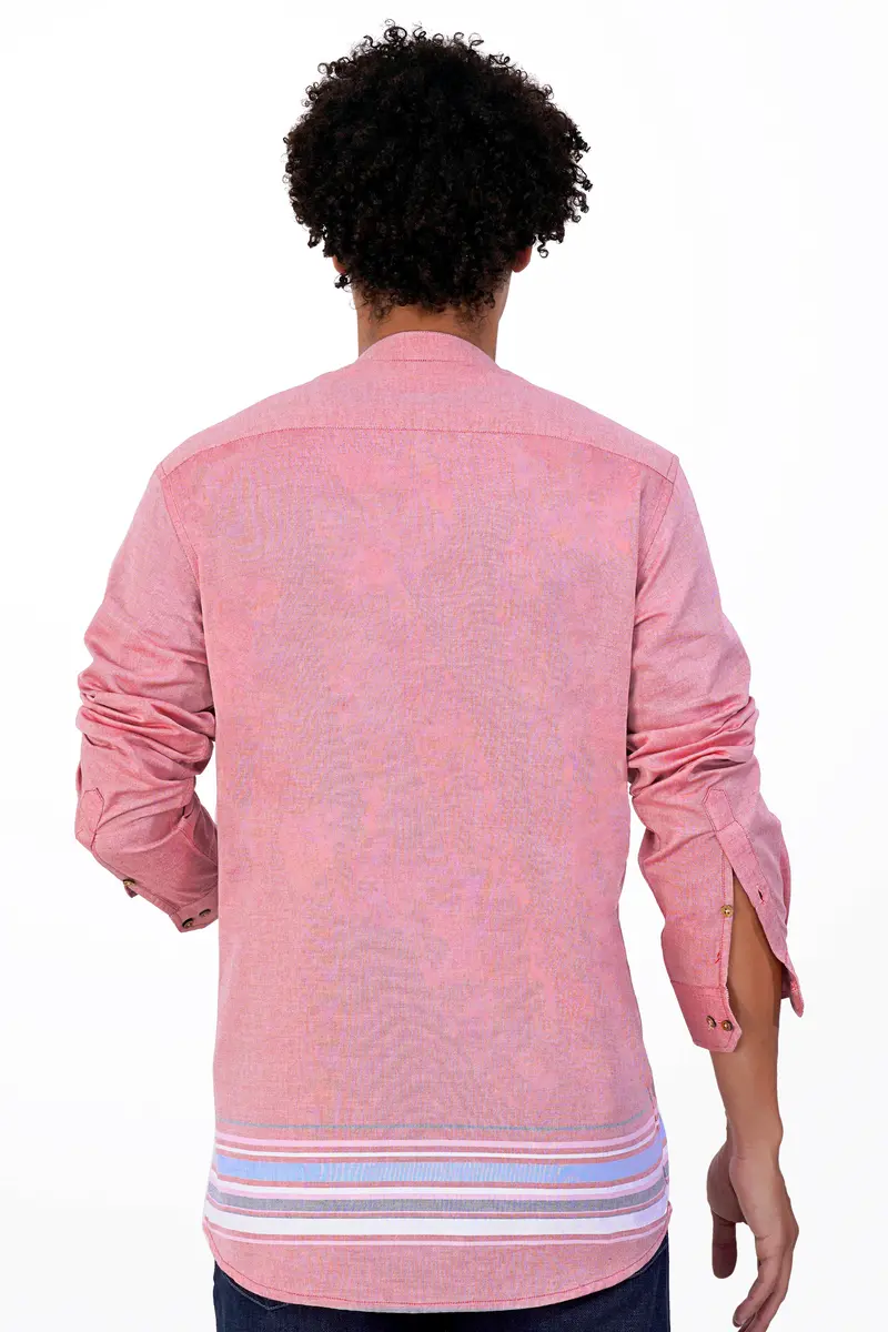 Thulian Pink Multicolour Striped Royal Oxford Kurta Shirt 8
