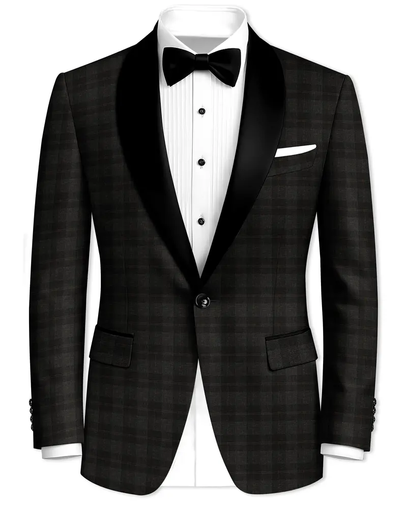 Thunder And Spice Brown Plaid Wool Rich Tuxedo Blazer 1