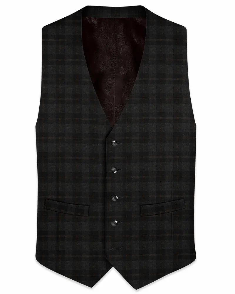 Thunder And Spice Brown Plaid Wool Rich Waistcoat 1