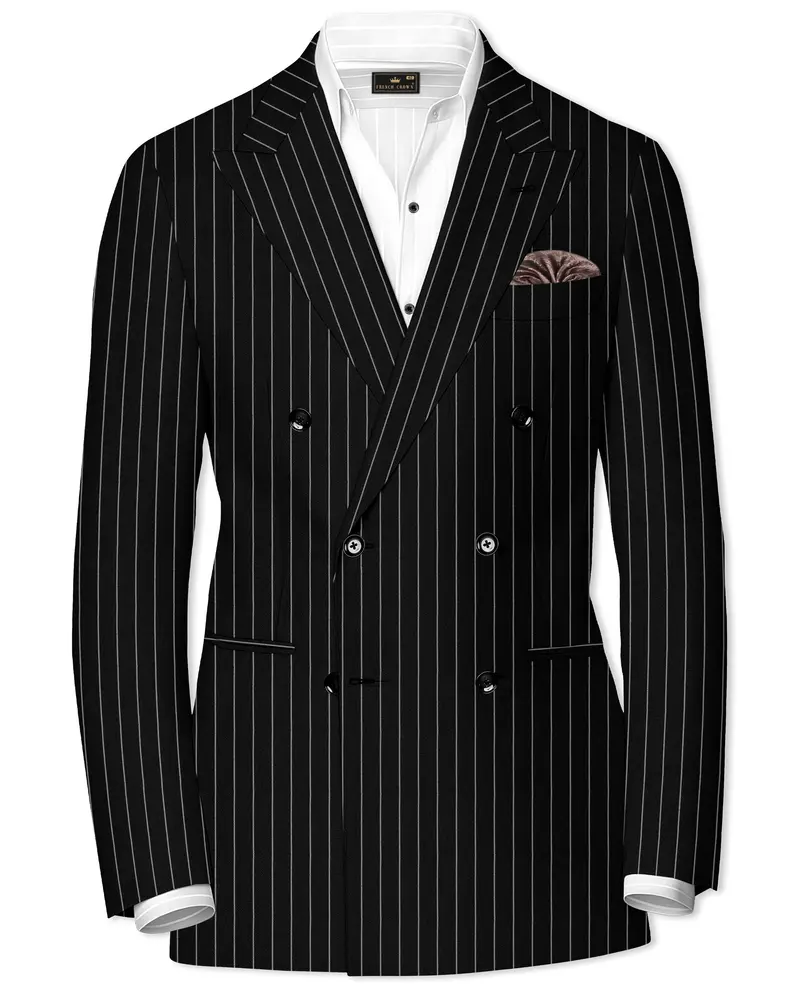 Thunder Black And White Striped Double-Breasted Blazer 1