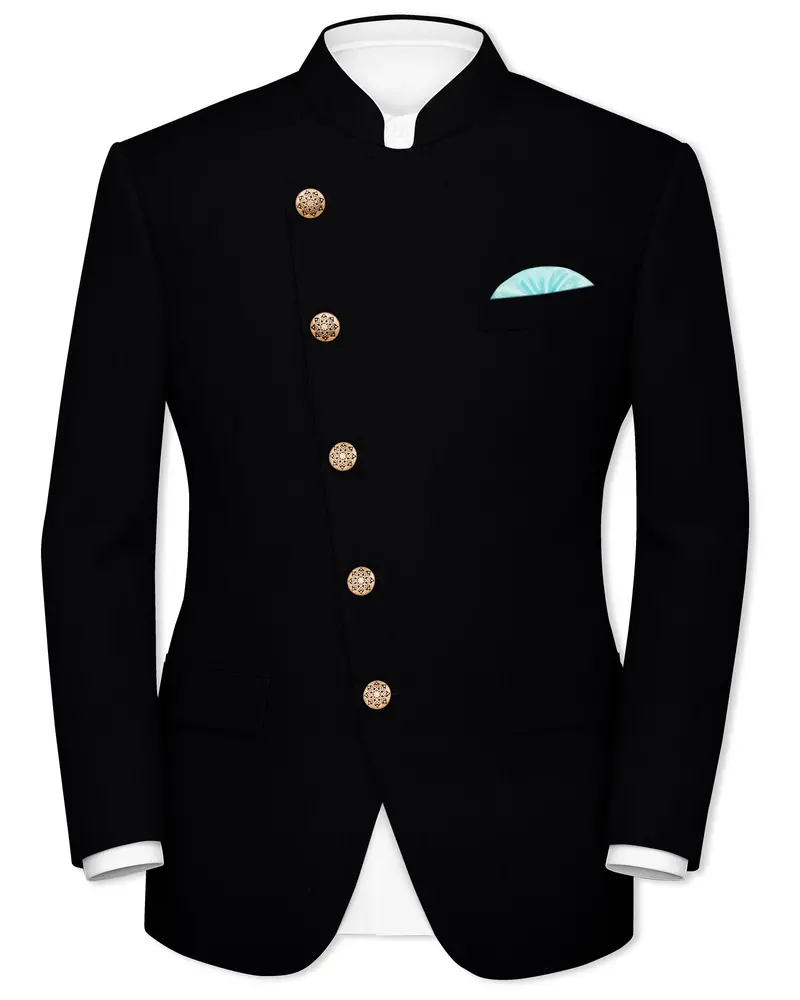 Thunder Black Cross Placket Bandhgala Blazer 1