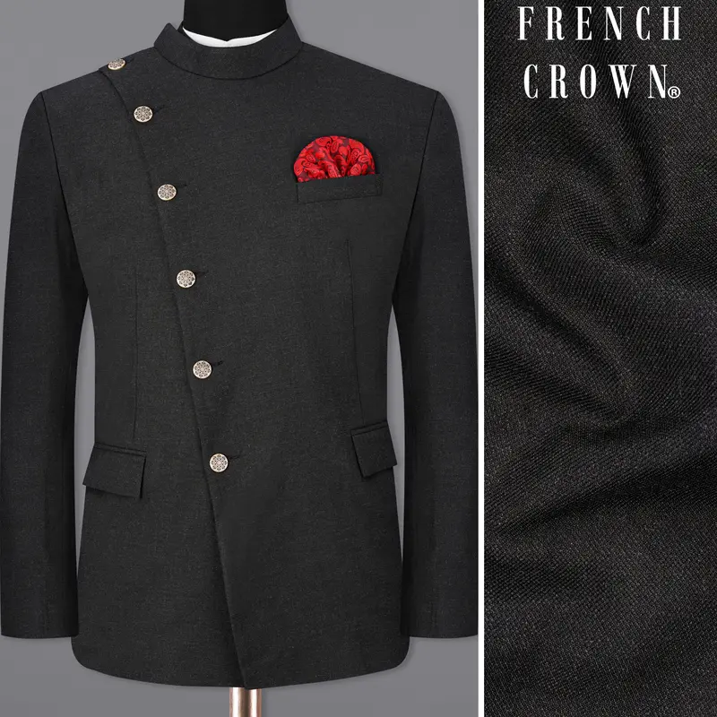 Thunder Black Cross Placket Bandhgala Blazer 1