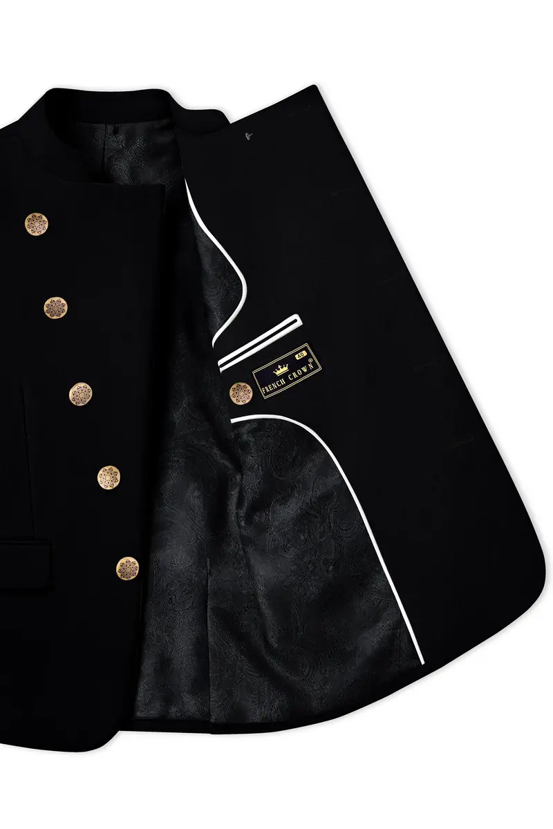 Thunder Black Cross Placket Bandhgala Blazer 4