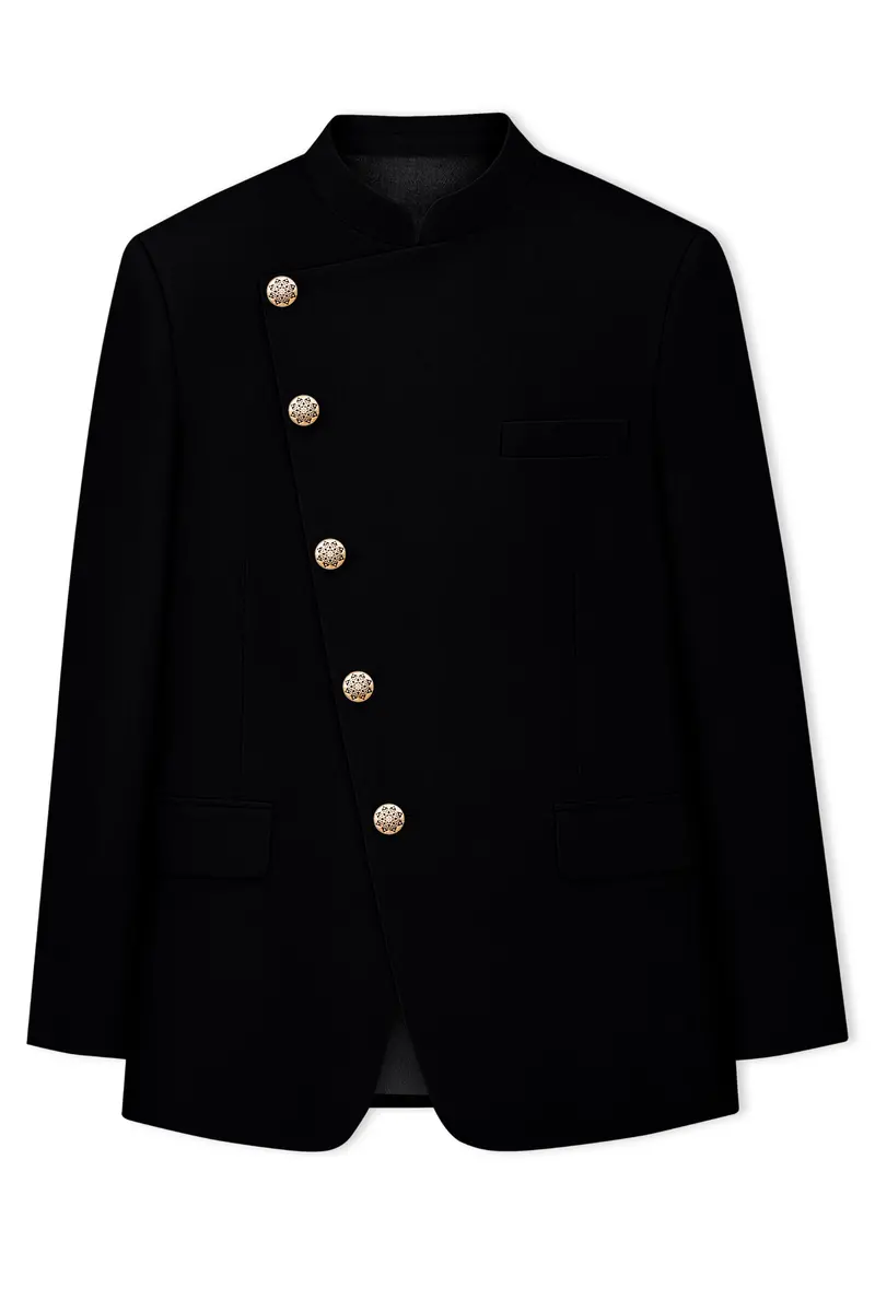 Thunder Black Cross Placket Bandhgala Blazer 6