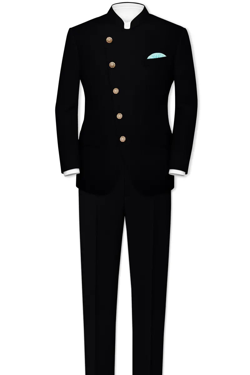 Thunder Black Cross Placket Bandhgala Blazer 8