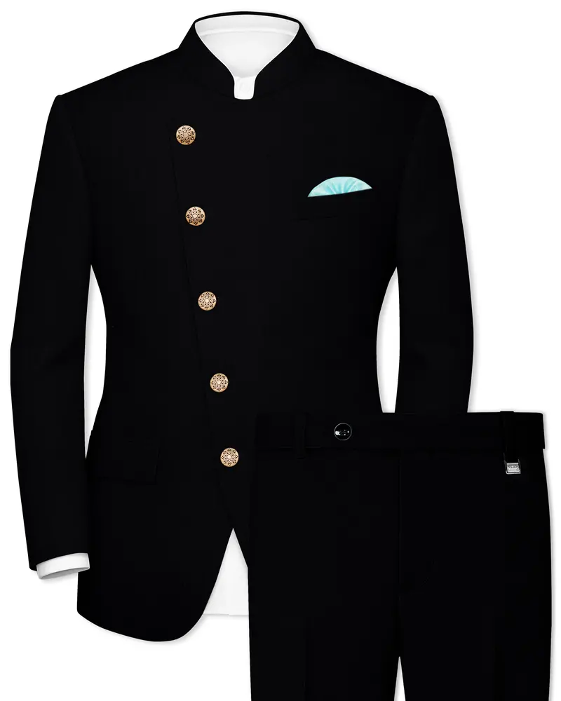 Thunder Black Cross Placket Bandhgala Suit 1