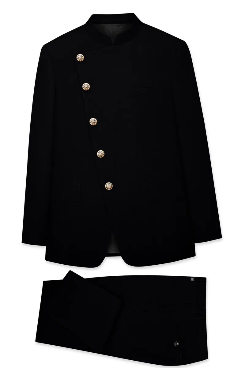Thunder Black Cross Placket Bandhgala Suit 10