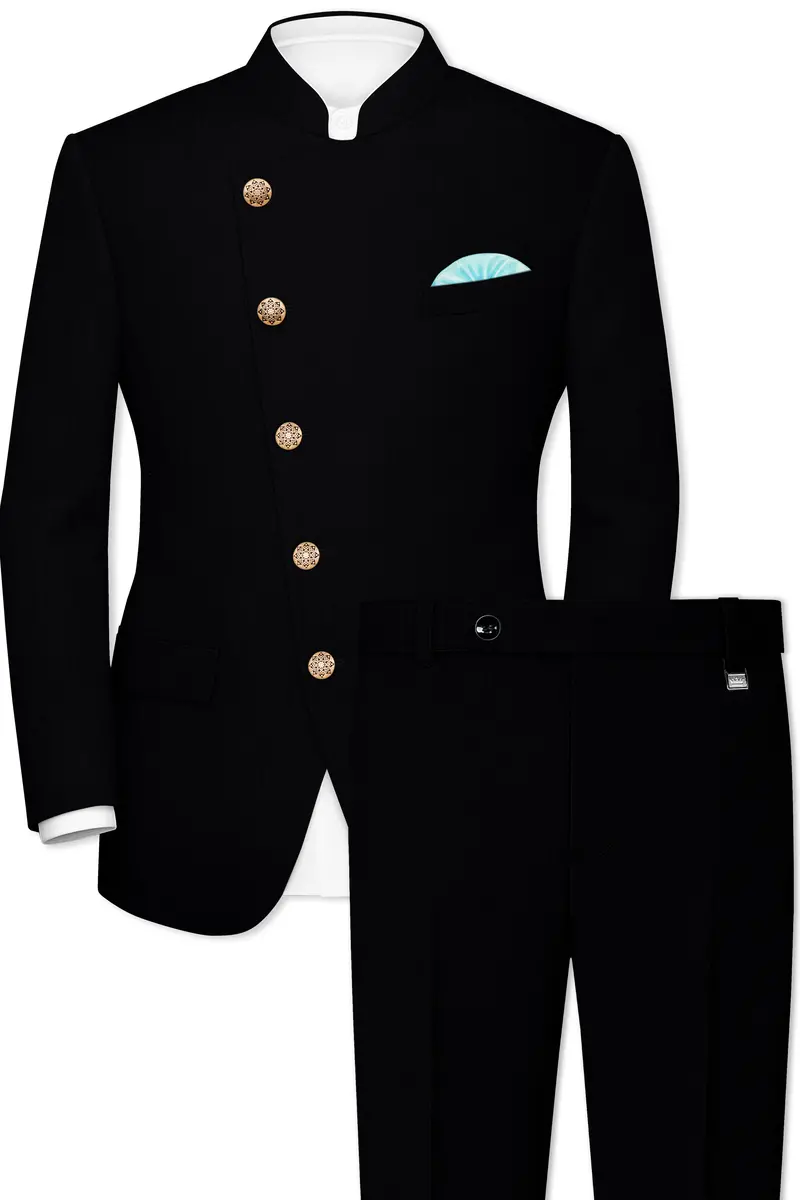 Thunder Black Cross Placket Bandhgala Suit 2