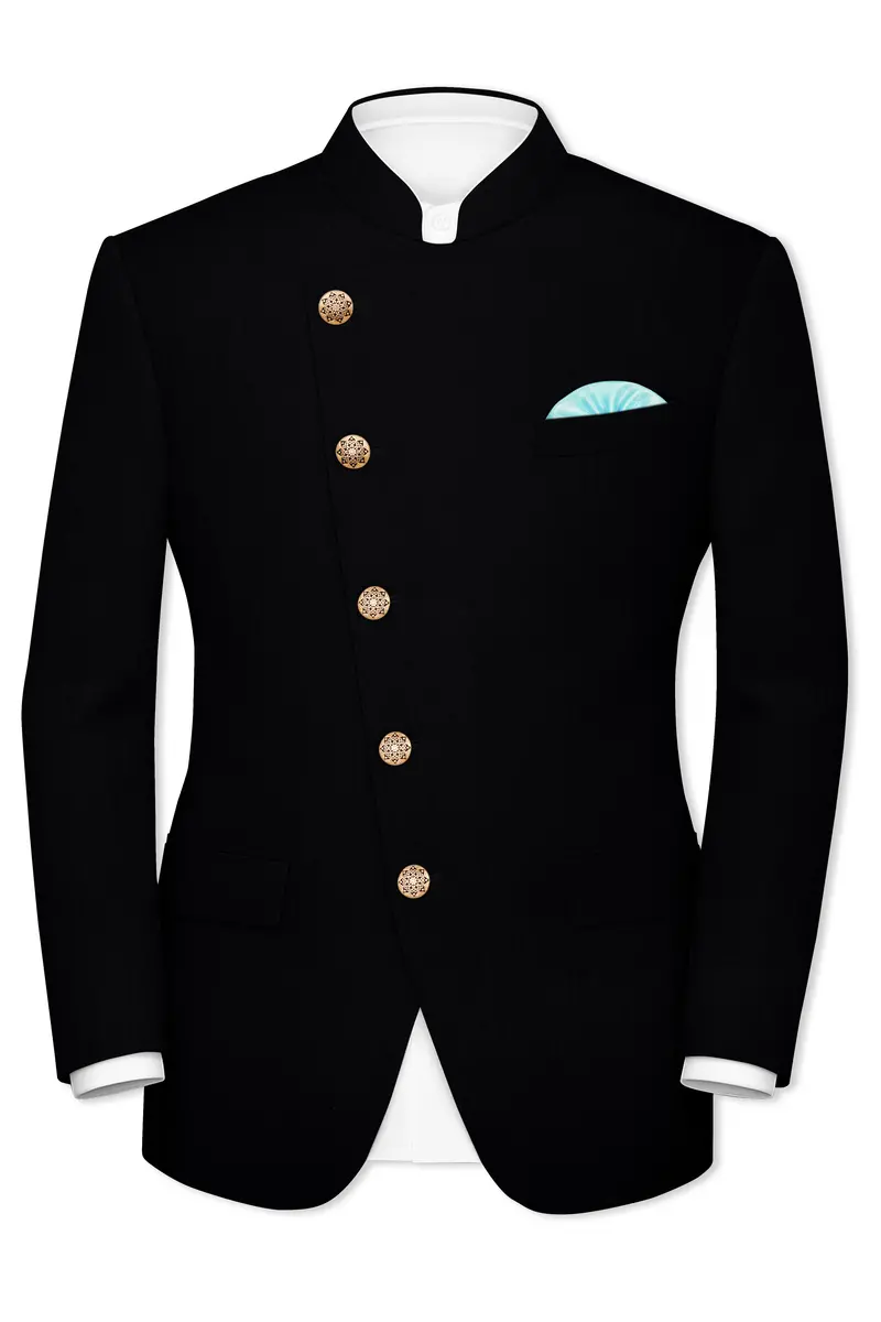 Thunder Black Cross Placket Bandhgala Suit 9