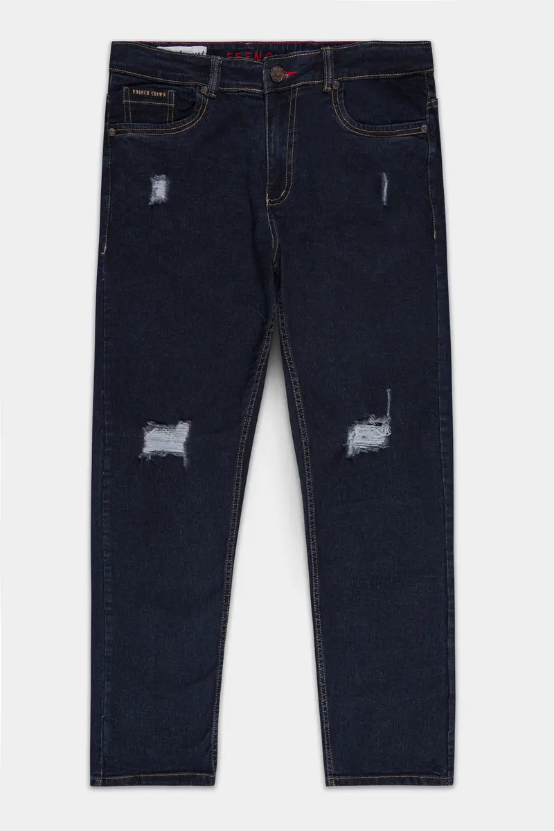 Thunder Blue Mildly Distressed Rinse Wash Stretchable Denim 2