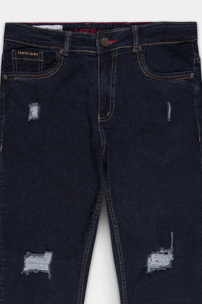 Thunder Blue Mildly Distressed Rinse Wash Stretchable Denim 4