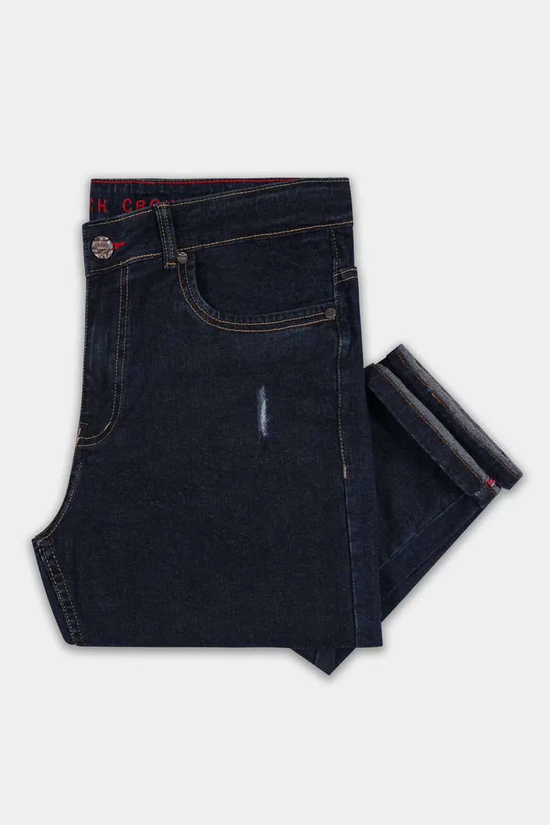 Thunder Blue Mildly Distressed Rinse Wash Stretchable Denim 5