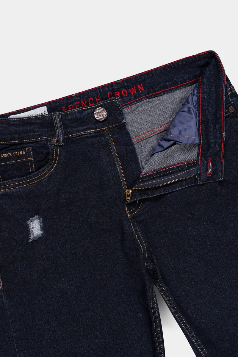 Thunder Blue Mildly Distressed Rinse Wash Stretchable Denim 6