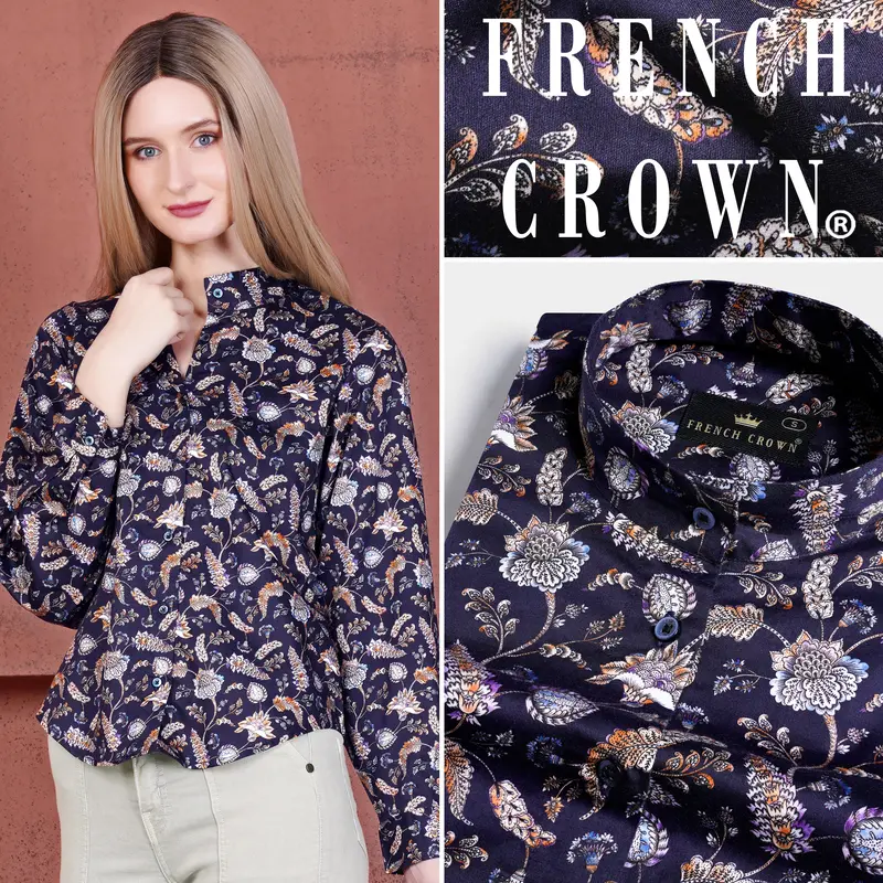 Thunder Blue Multicolour Floral Printed Premium Cotton Shirt 1