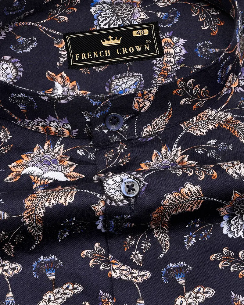 Thunder Blue Multicolour Floral Printed Super Soft Premium Cotton Shirt 1