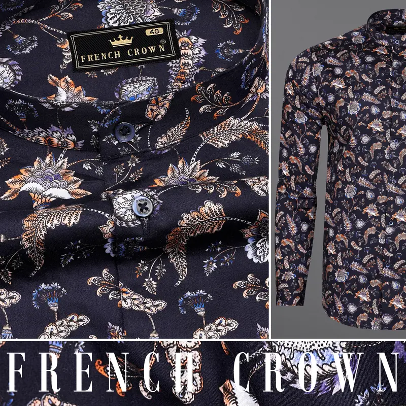 Thunder Blue Multicolour Floral Printed Super Soft Premium Cotton Shirt 10
